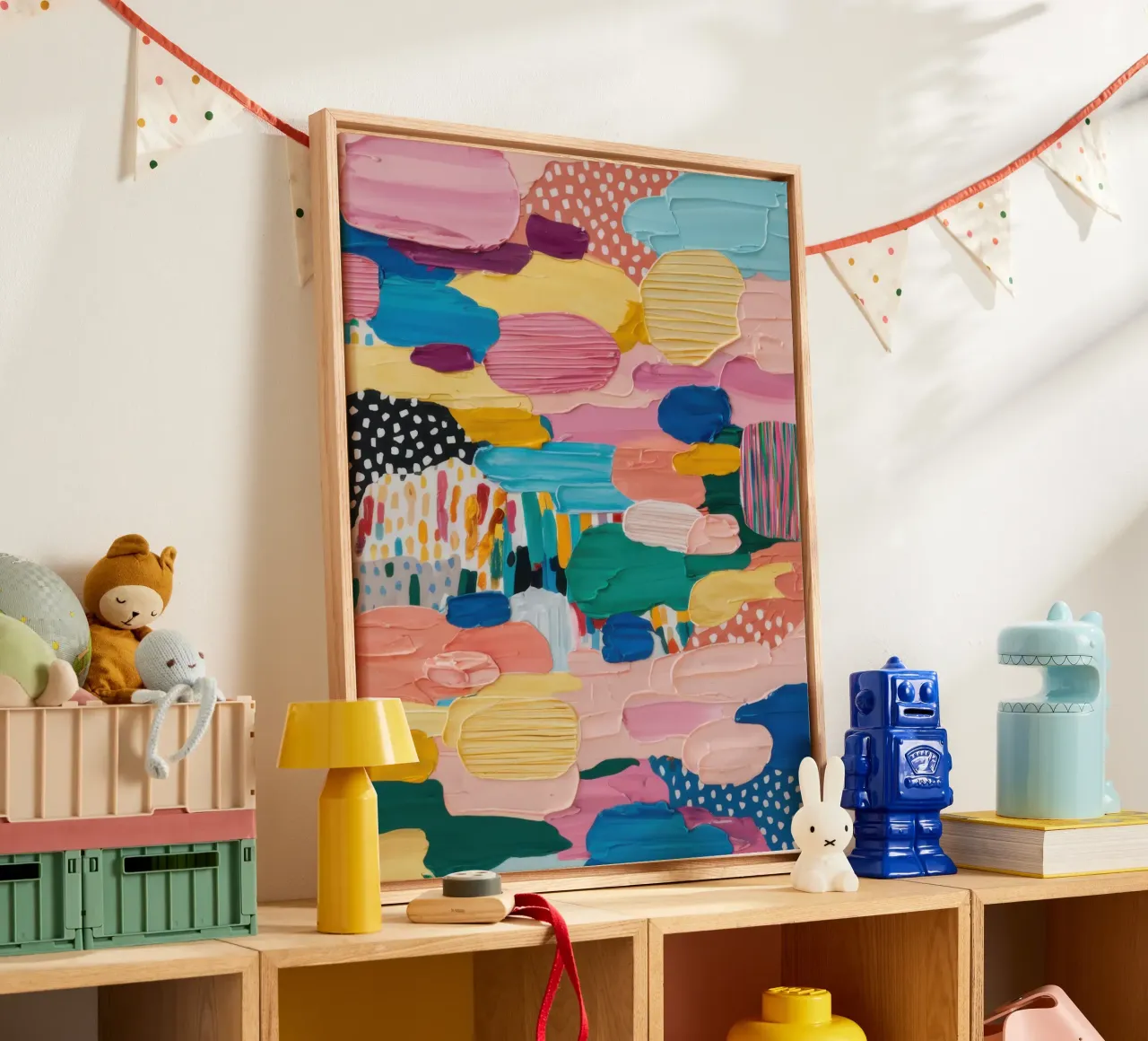 Layered Abstract Hills canvas with Floater frame by Echo Saber