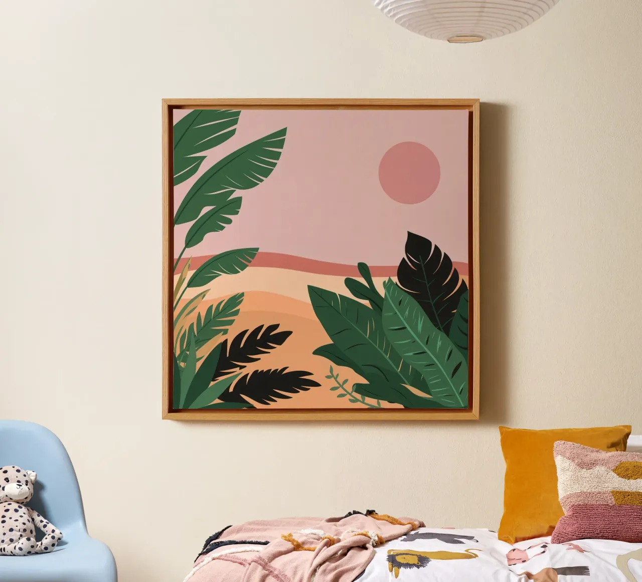Minimalist Desert Oasis canvas with Floater frame by Wish Studio