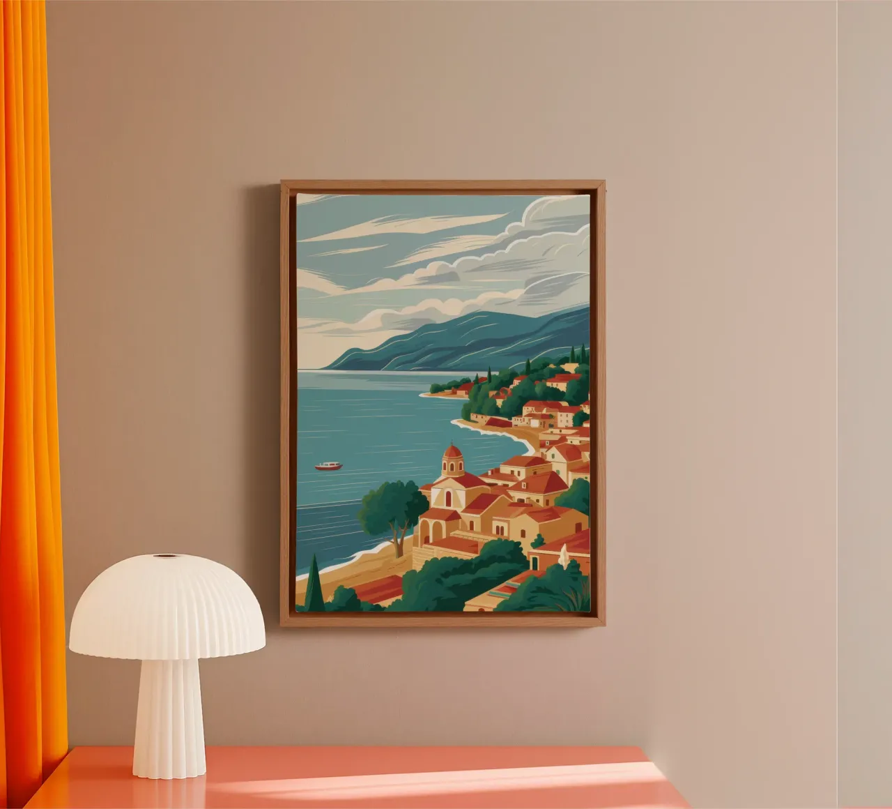 Terracotta Coastal Vista tela con Cornice a cassetta da Sure Paint