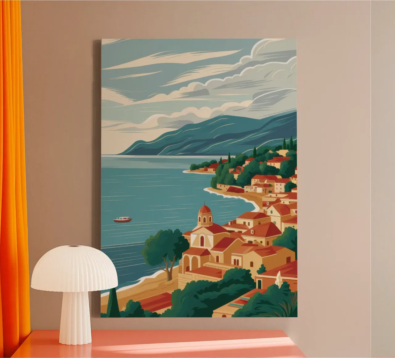 Terracotta Coastal Vista tela con Cornice a cassetta da Sure Paint