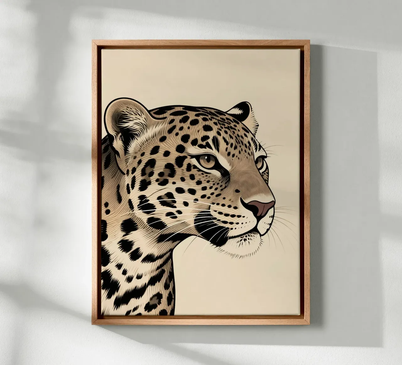 Wildkatze Leinwand mit Schattenfugenrahmen von knowledge