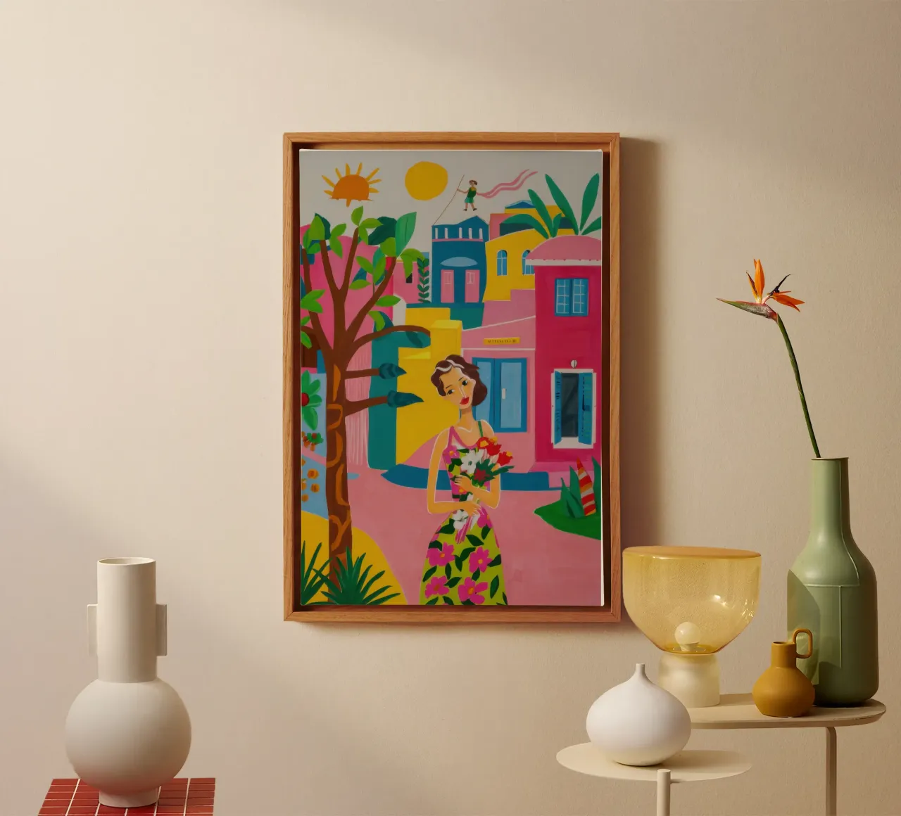 Chromatic Alleyway Stroll canvas with Floater frame by Sure Paint