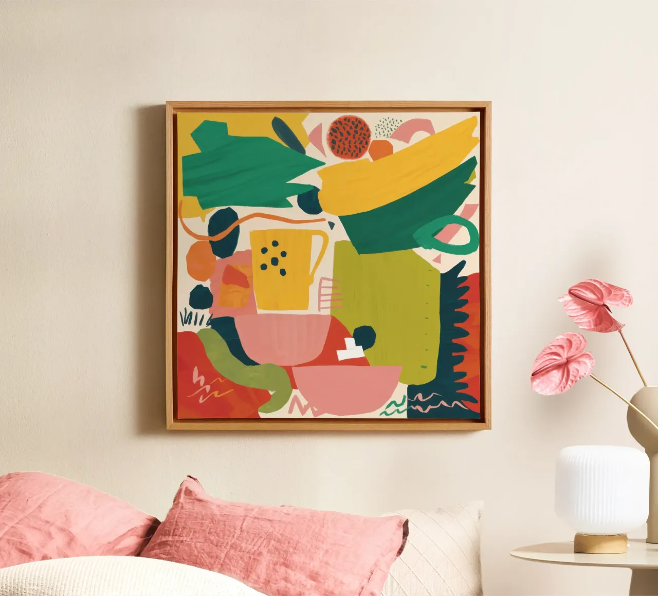 Abstract Kitchen Chaos canvas with Floater frame by Enter Bloom