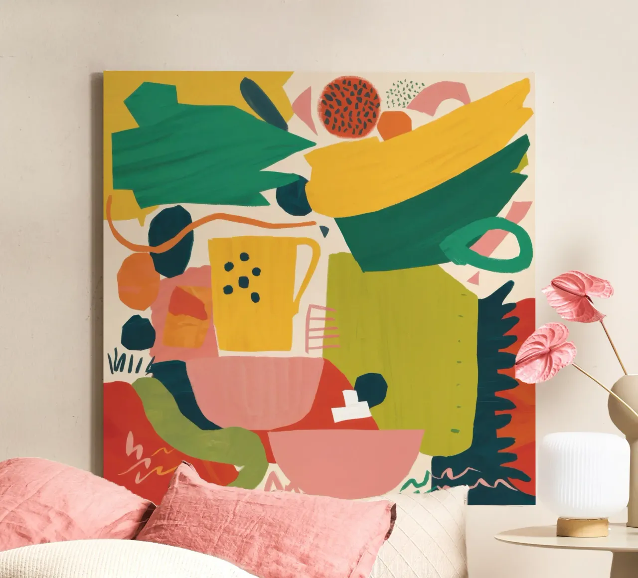 Abstract Kitchen Chaos canvas with Floater frame by Enter Bloom