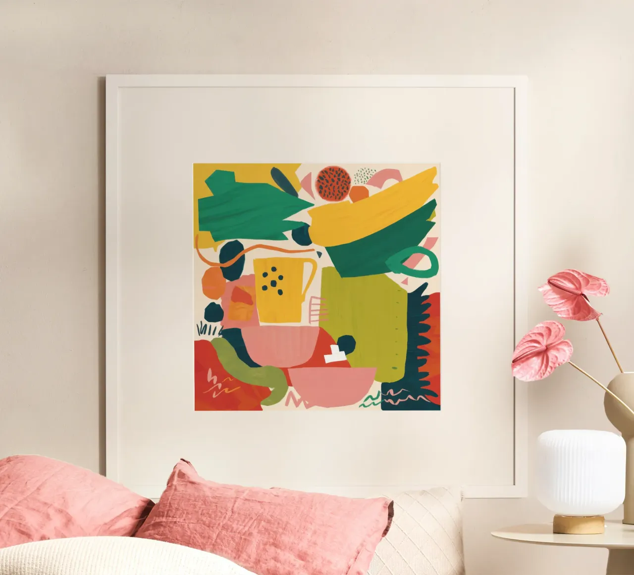 Caos astratto in cucina poster con telaio in legno da Enter Bloom