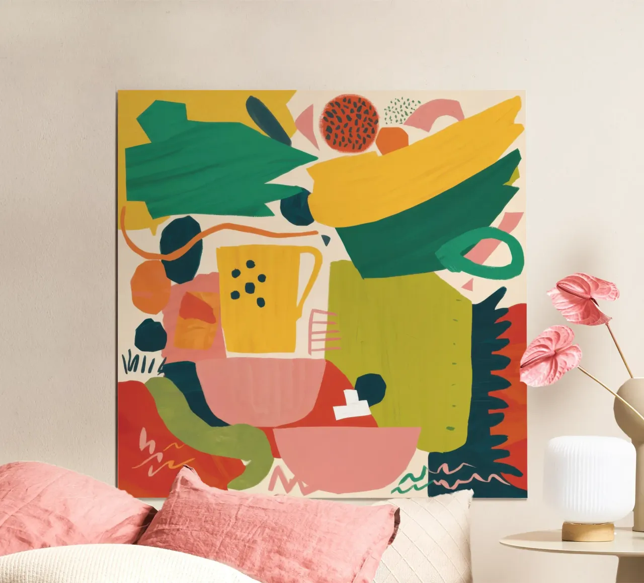 Caos astratto in cucina poster con telaio in legno da Enter Bloom