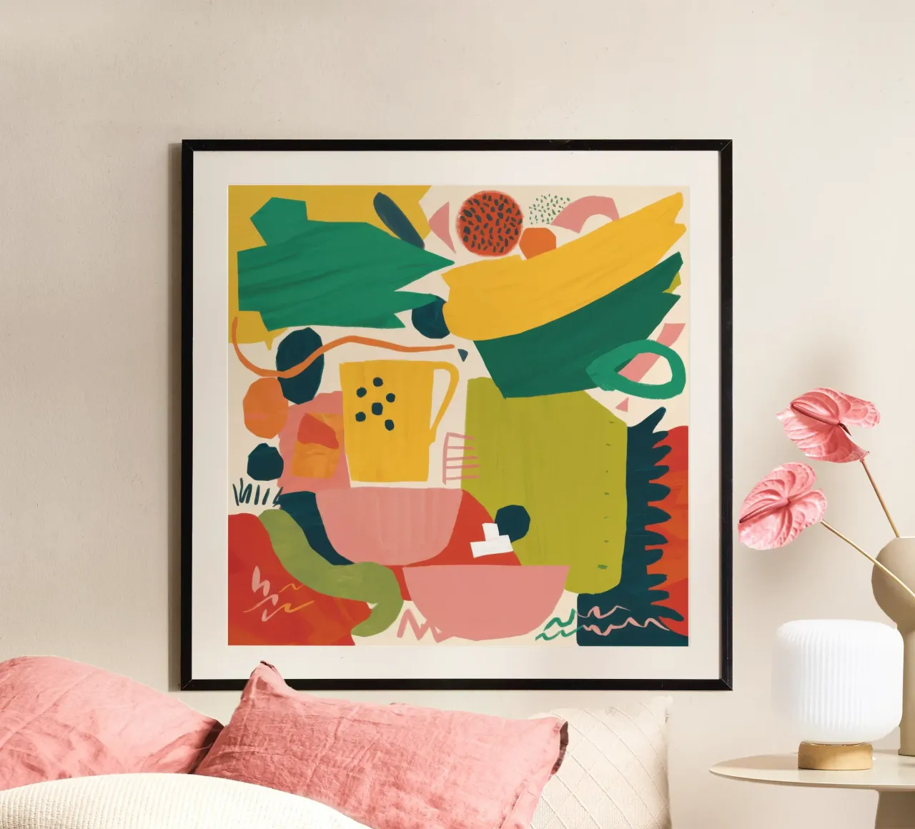 Caos astratto in cucina poster con telaio in legno da Enter Bloom