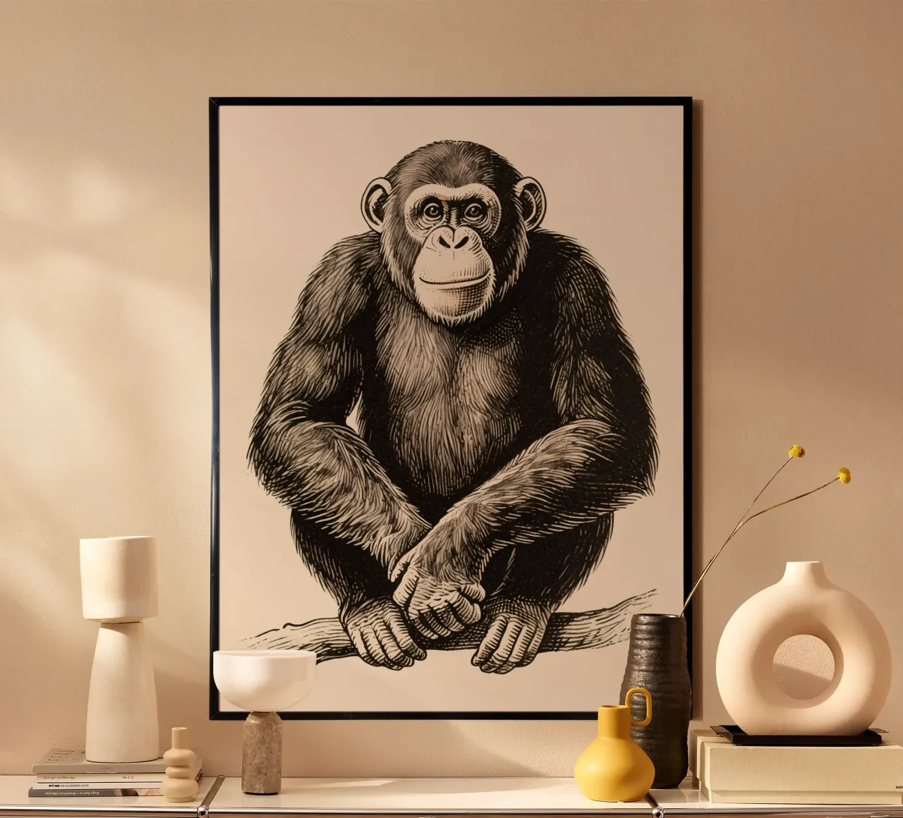 scimpanzé poster con telaio in legno da knowledge