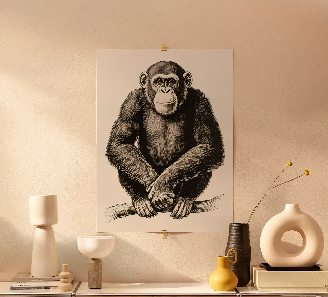 scimpanzé poster con telaio in legno da knowledge