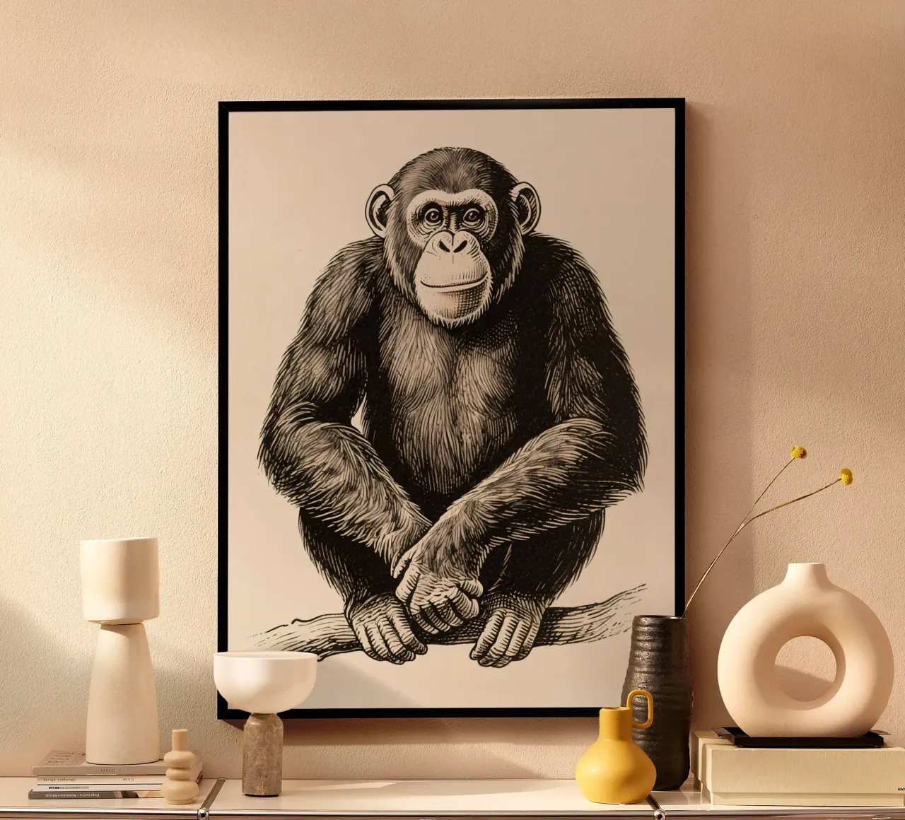 scimpanzé poster con telaio in legno da knowledge
