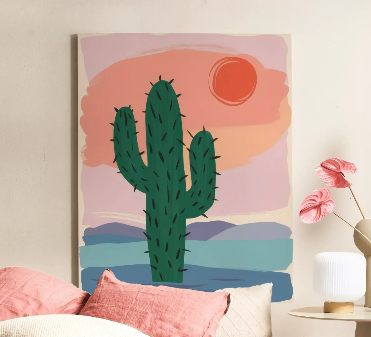 Woestijncactus zonsondergang canvas met Baklijst van Enter Bloom