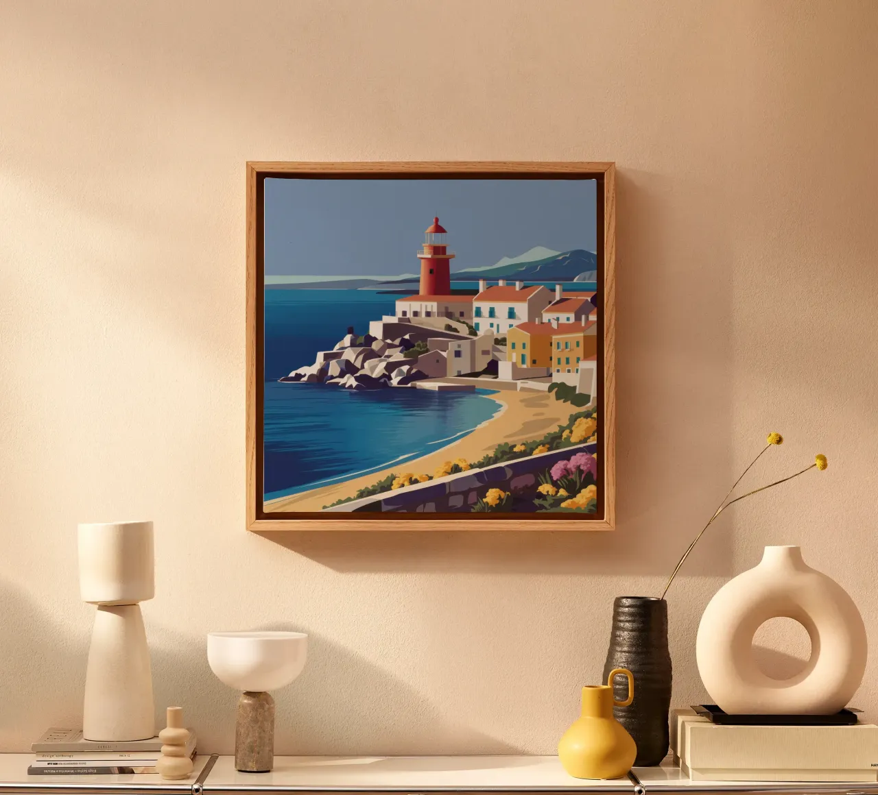 Coastal Lighthouse Beacon canvas with Floater frame by Orchid Patina
