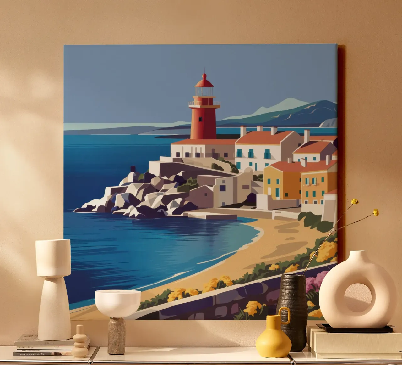 Coastal Lighthouse Beacon canvas with Floater frame by Orchid Patina