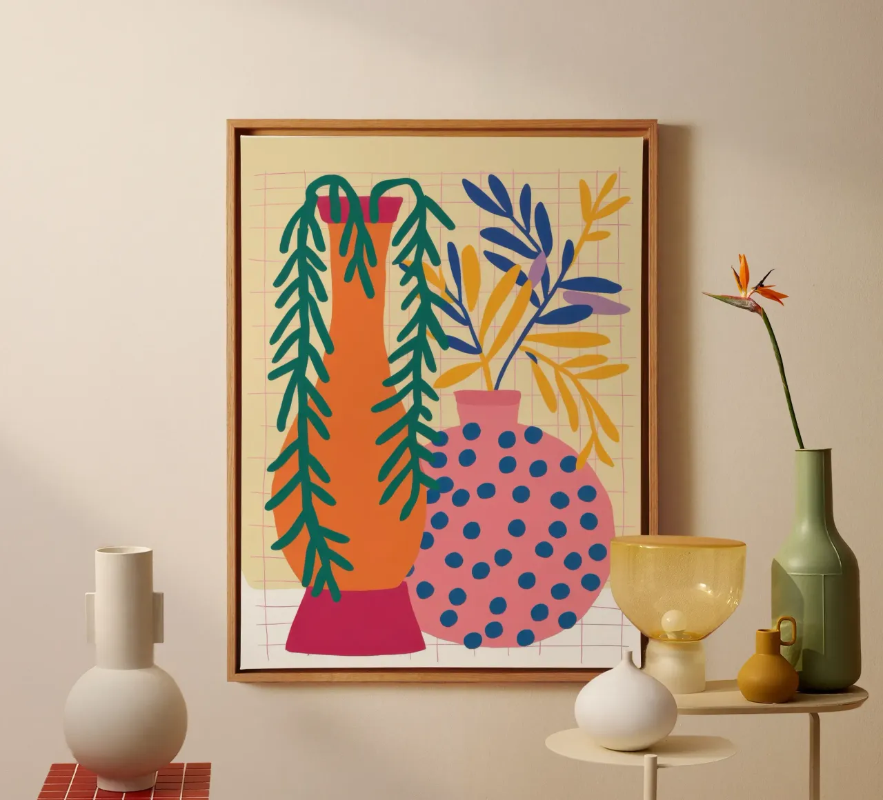 Polka Dot Botanical canvas with Floater frame by Sure Paint