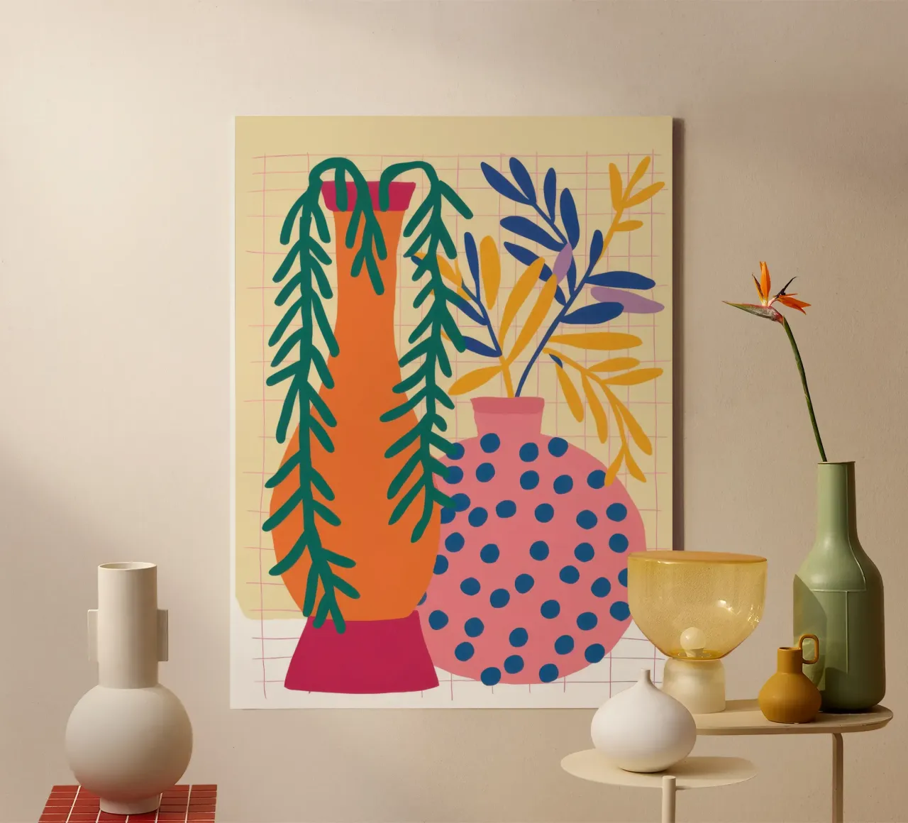 Polka Dot Botanical canvas with Floater frame by Sure Paint