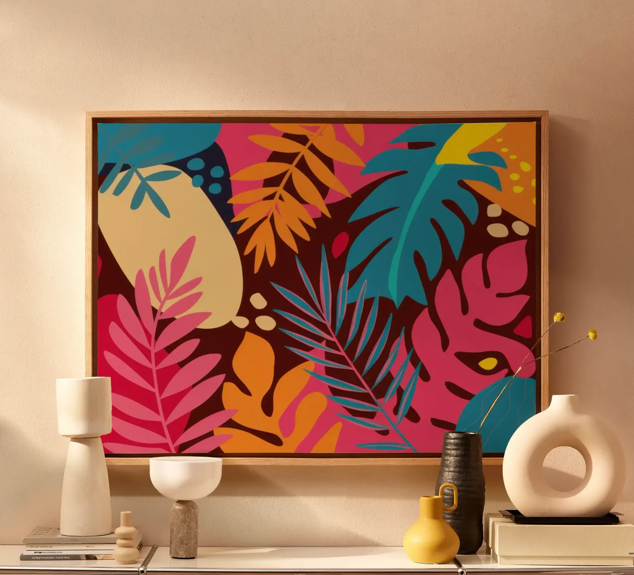 Crepuscolo tropicale astratto tela con Cornice a cassetta da Orchid Patina