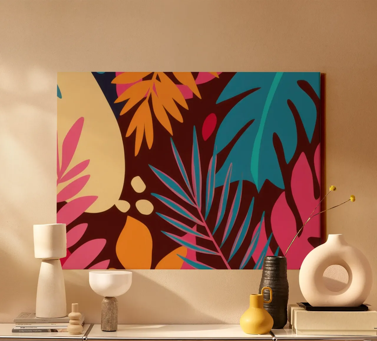 Crepuscolo tropicale astratto tela con Cornice a cassetta da Orchid Patina