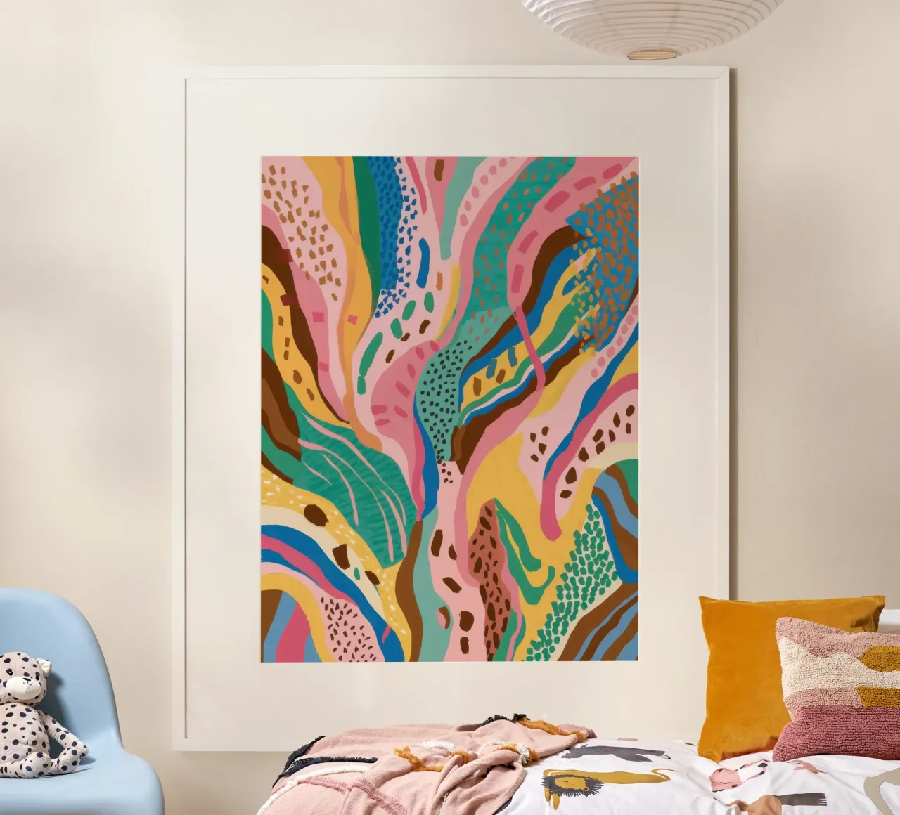 Joyful Abstract Botany poster with wooden frame by Echo Saber