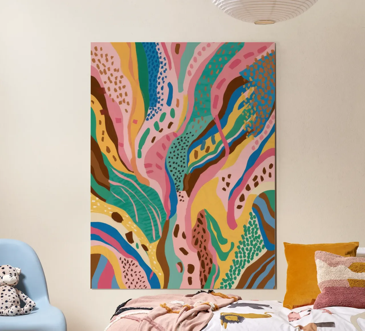 Joyful Abstract Botany poster with wooden frame by Echo Saber