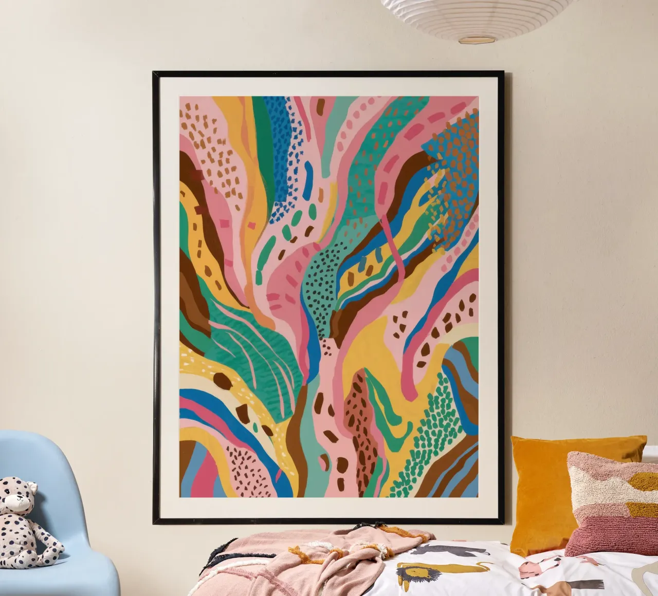 Joyful Abstract Botany poster with wooden frame by Echo Saber