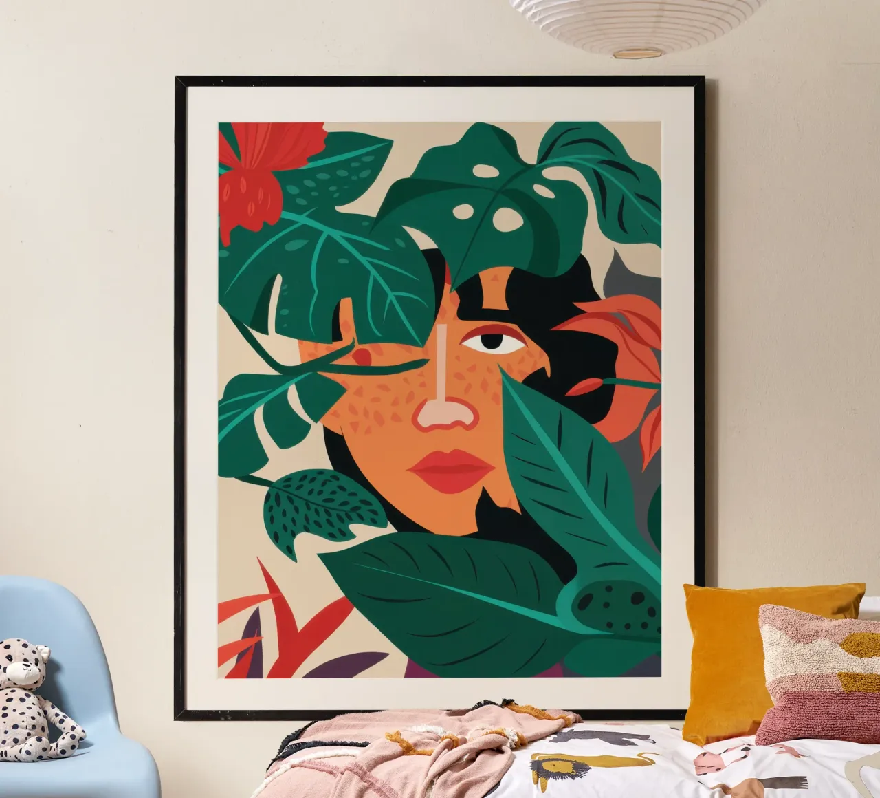 Mistero di Jungle Wink poster con telaio in legno da Enter Bloom