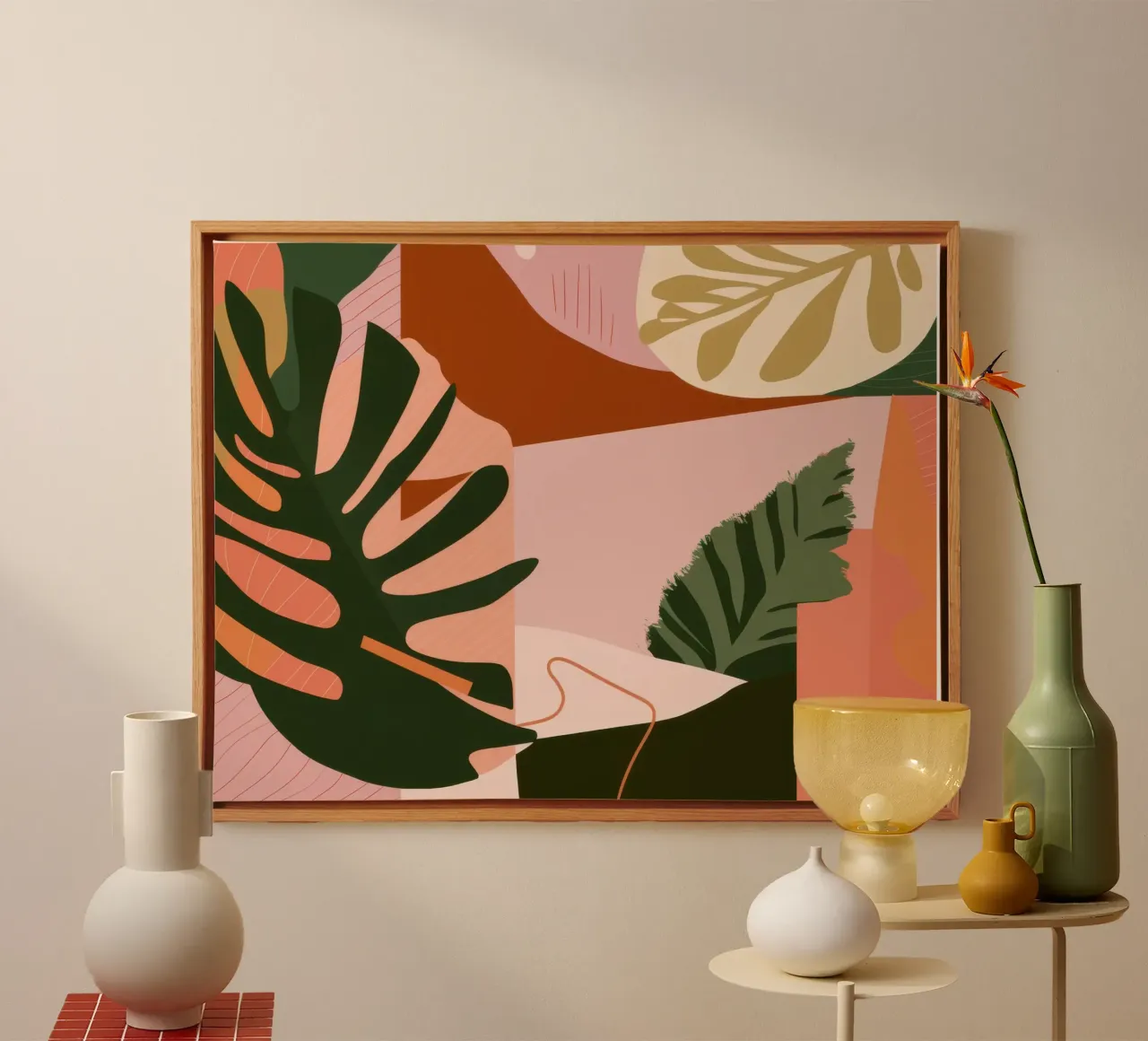 Minimalist Monstera Forms canvas with Floater frame by Moon Revolver