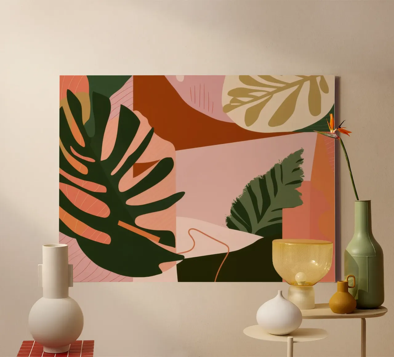 Minimalist Monstera Forms canvas with Floater frame by Moon Revolver