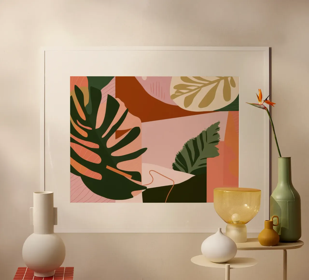 Forme minimaliste di Monstera poster con telaio in plastica da Moon Revolver