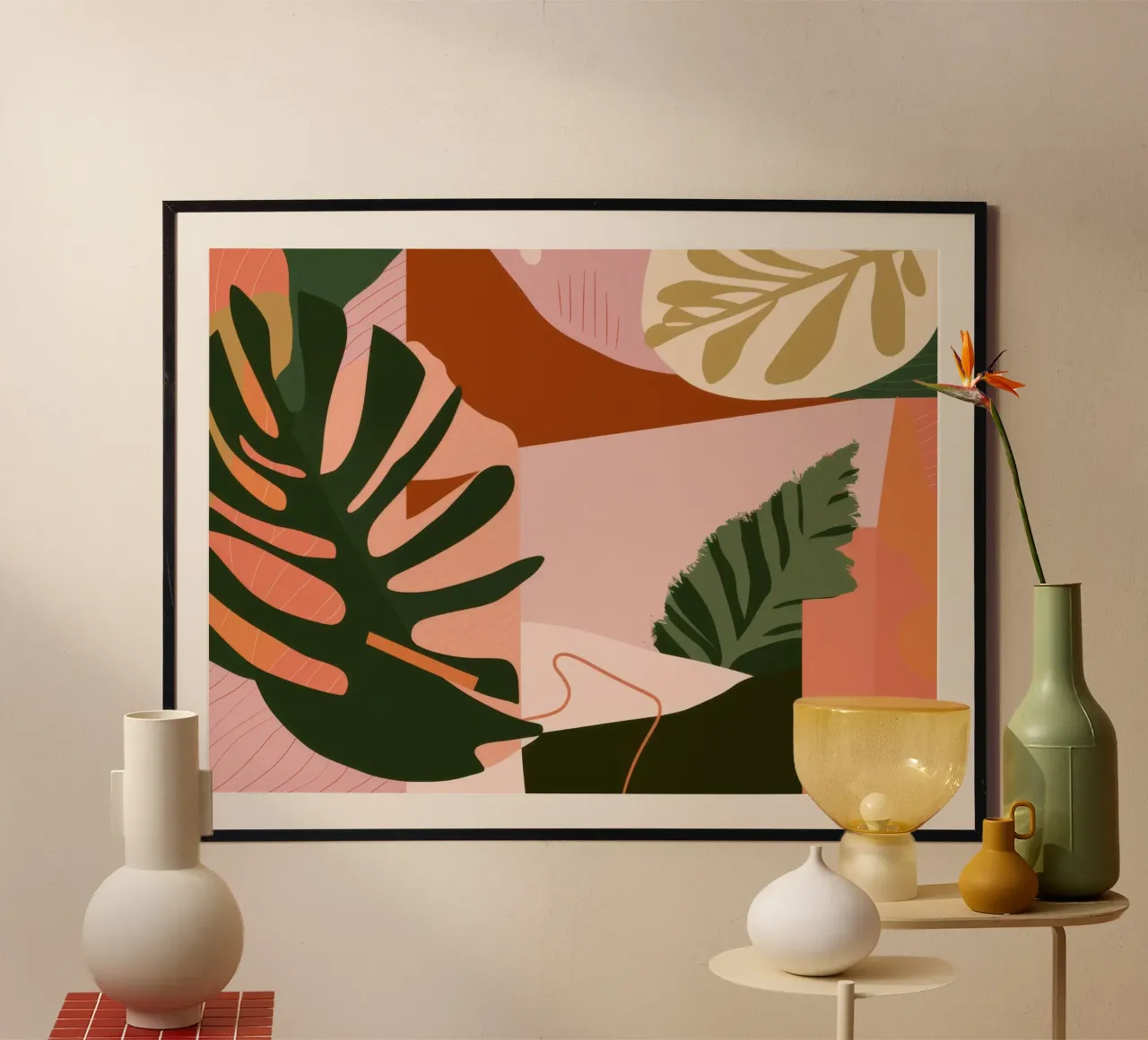 Forme minimaliste di Monstera poster con telaio in plastica da Moon Revolver