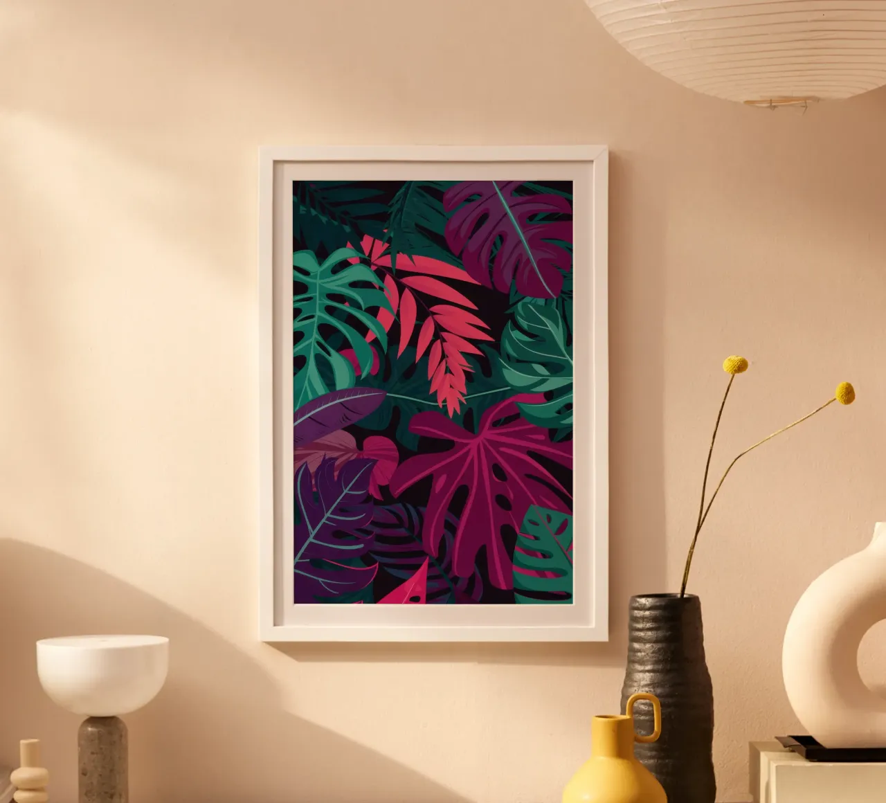 Bagliore tropicale notturno poster con telaio in alluminio da Echo Saber