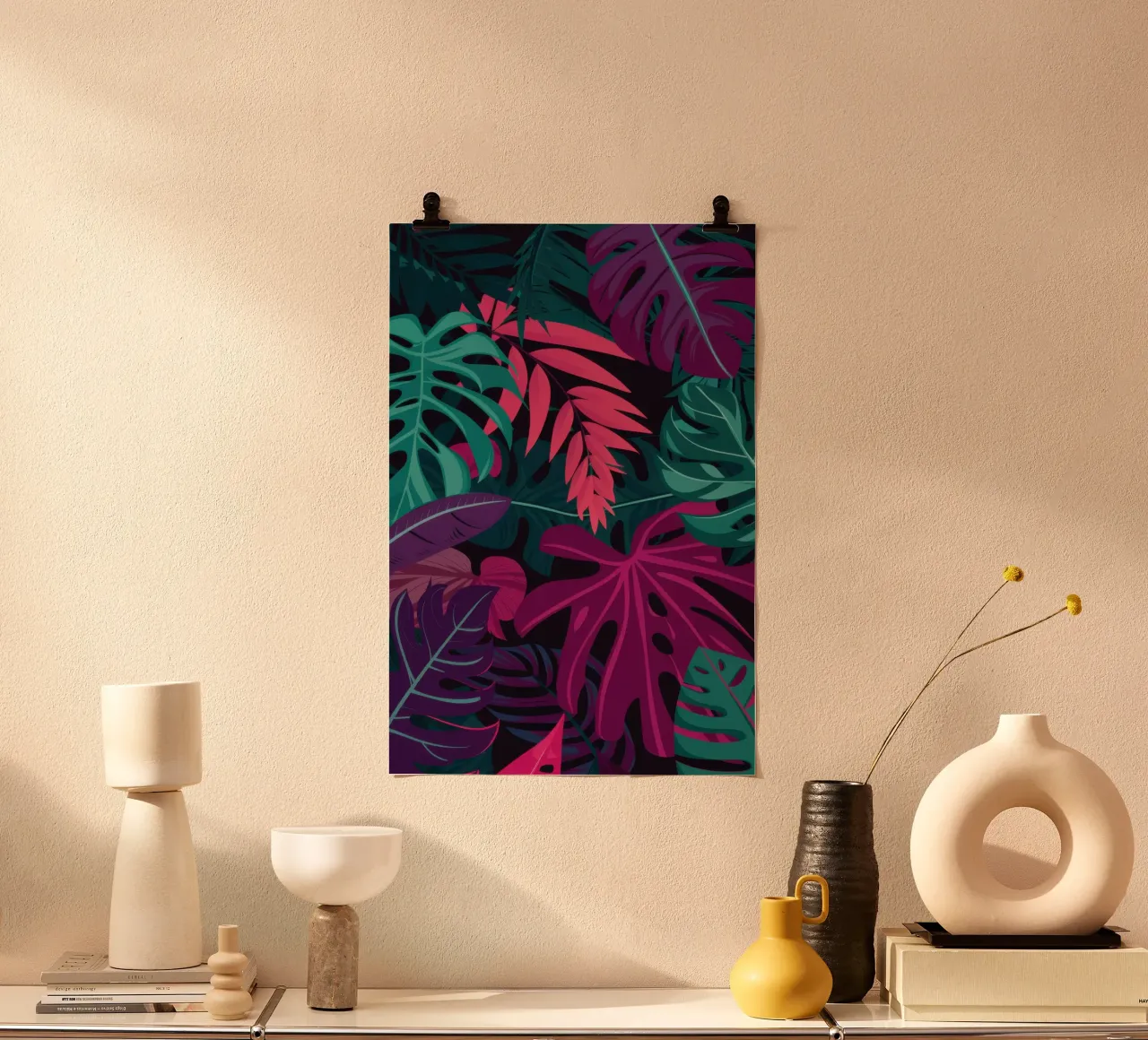 Bagliore tropicale notturno poster con telaio in alluminio da Echo Saber