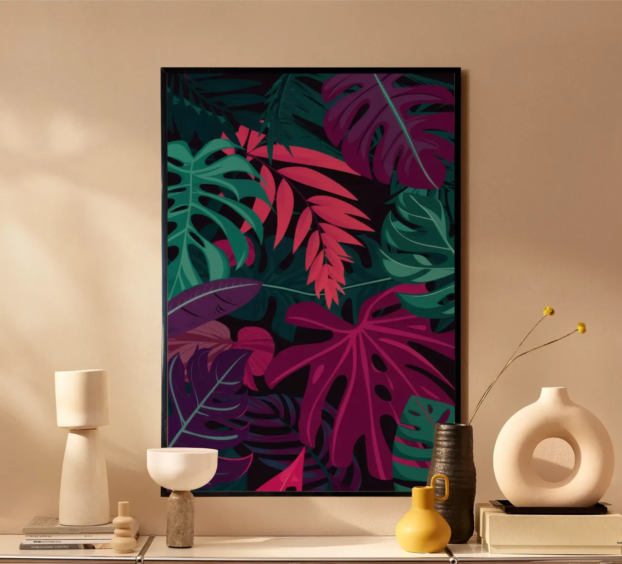 Bagliore tropicale notturno poster con telaio in alluminio da Echo Saber