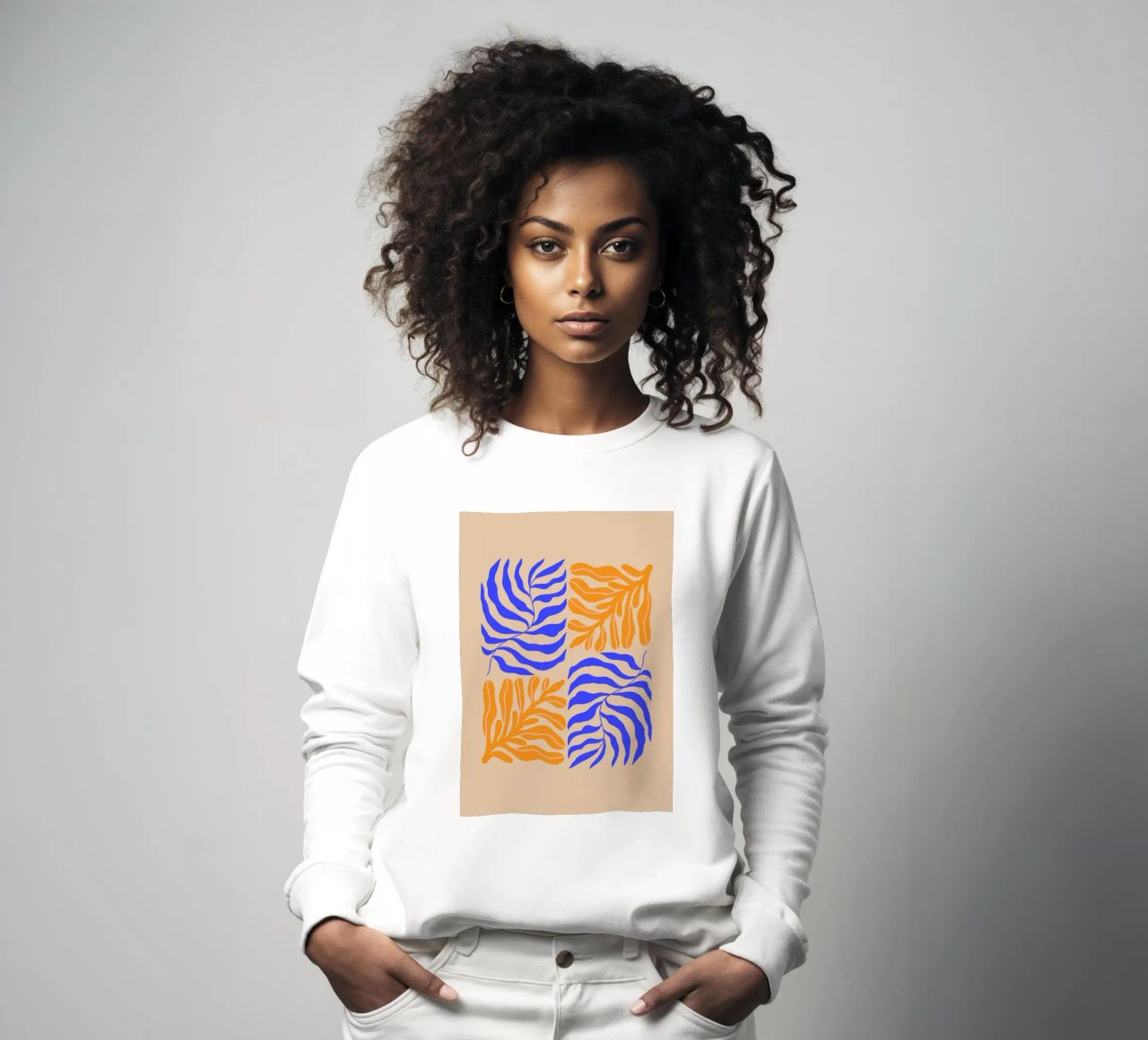 Modern Botanical Art Print | Blue and Orange Abstract Leaves felpa da PrintCessStudio