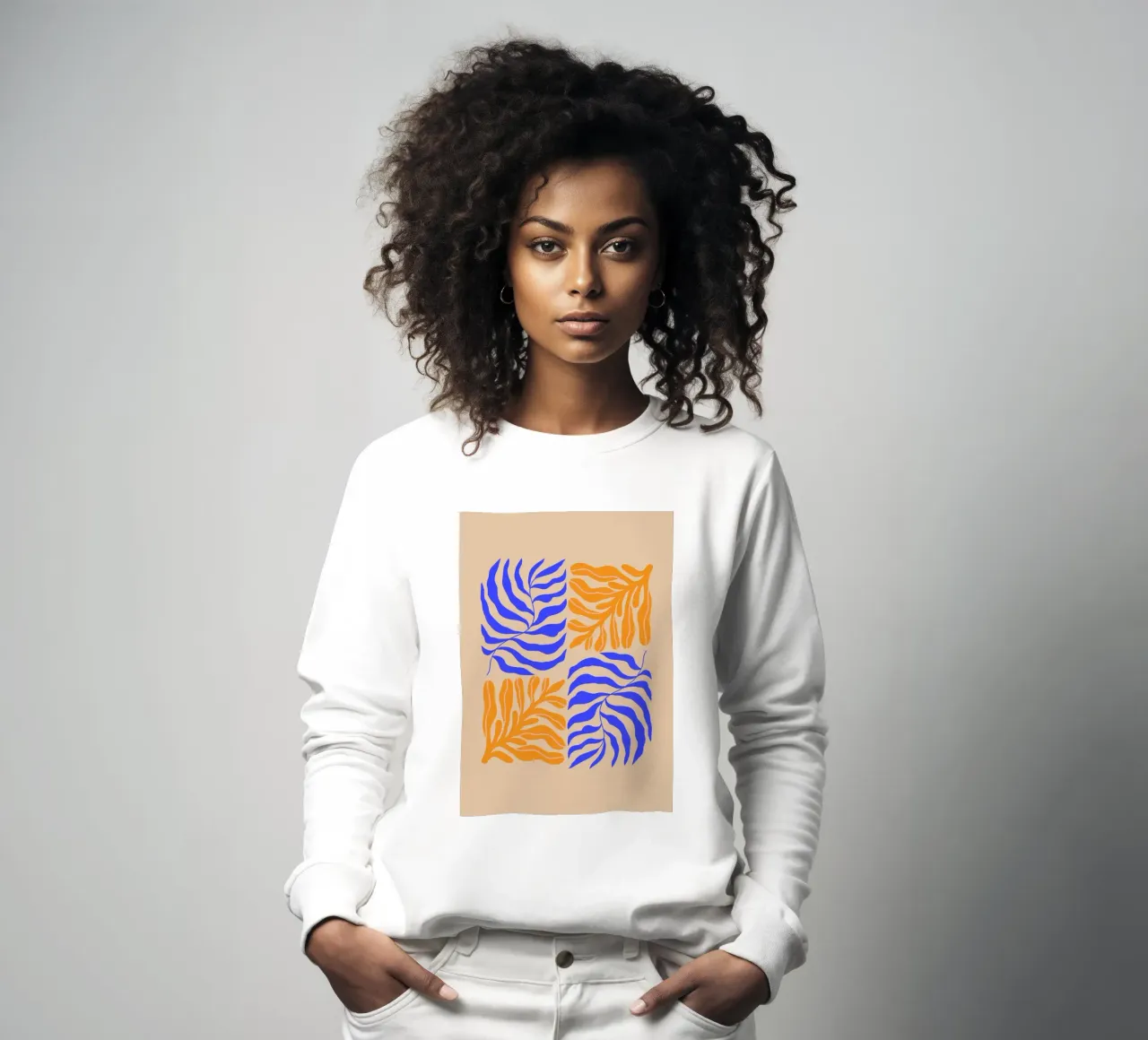 Modern Botanical Art Print | Blue and Orange Abstract Leaves felpa da PrintCessStudio