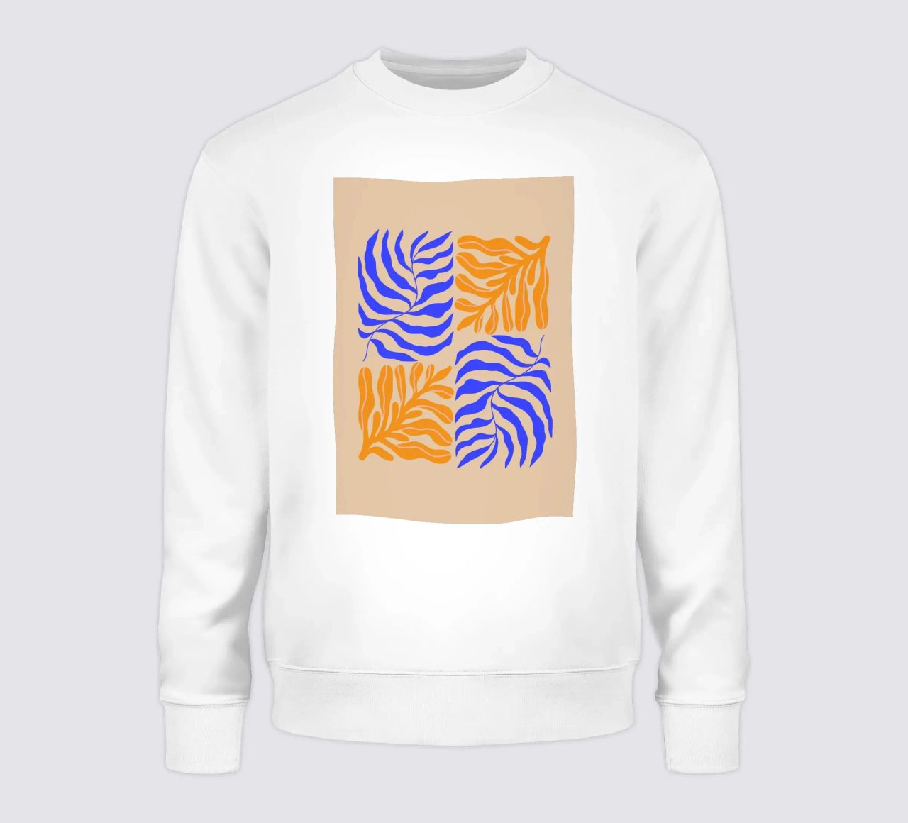 Modern Botanical Art Print | Blue and Orange Abstract Leaves felpa da PrintCessStudio