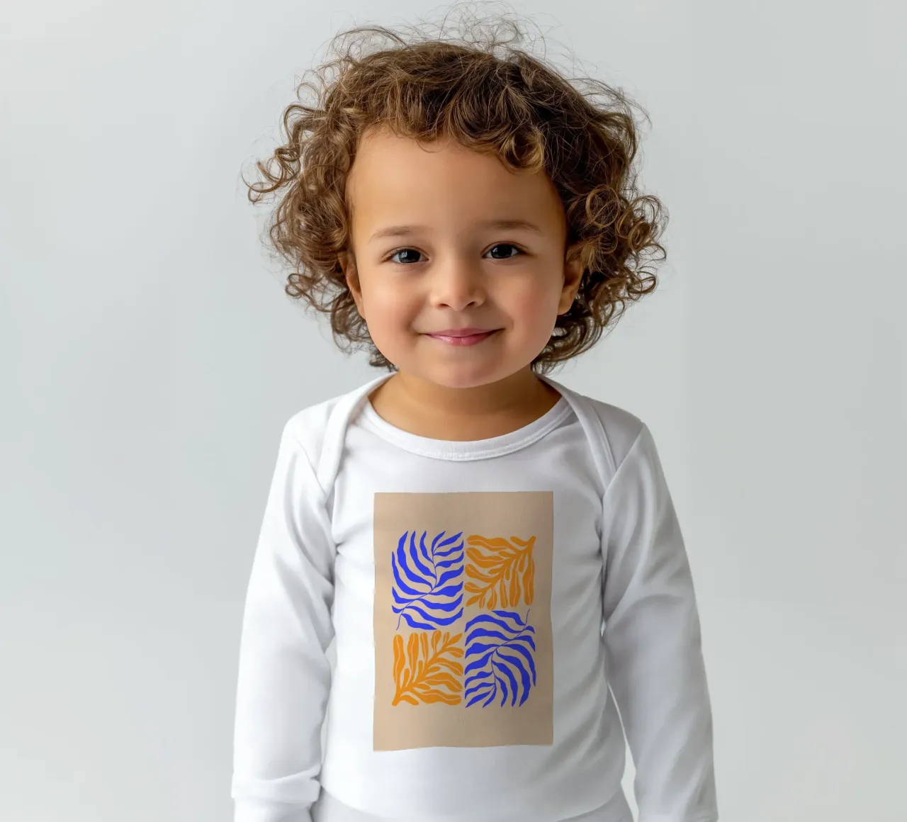 Modern Botanical Art Print | Blue and Orange Abstract Leaves Langarm Babybody von PrintCessStudio