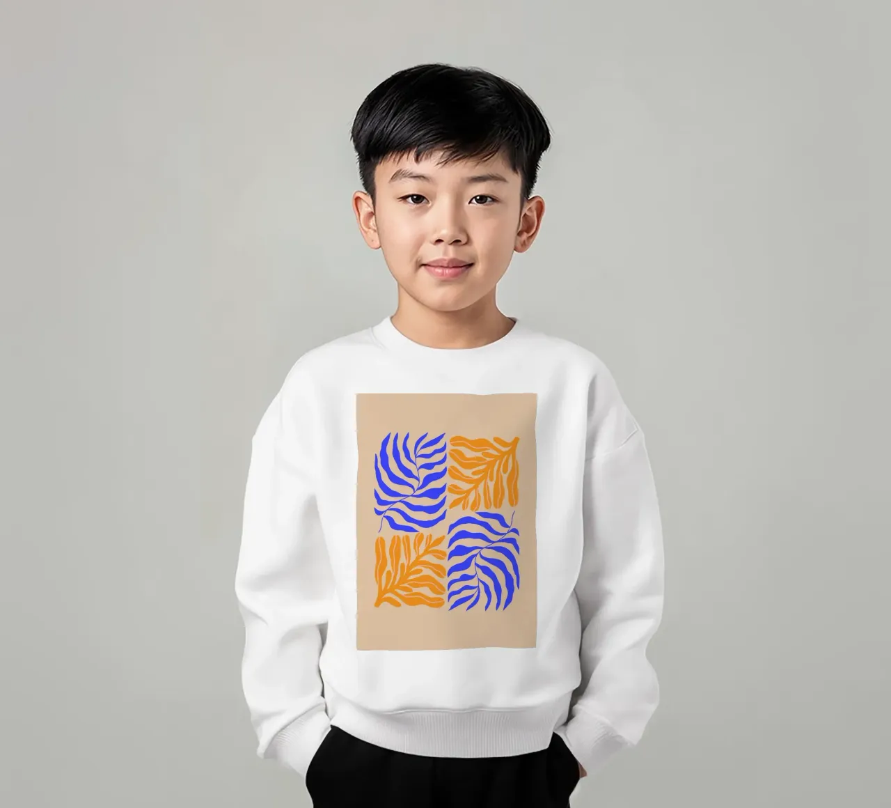 Modern Botanical Art Print | Blue and Orange Abstract Leaves felpa bambino da PrintCessStudio