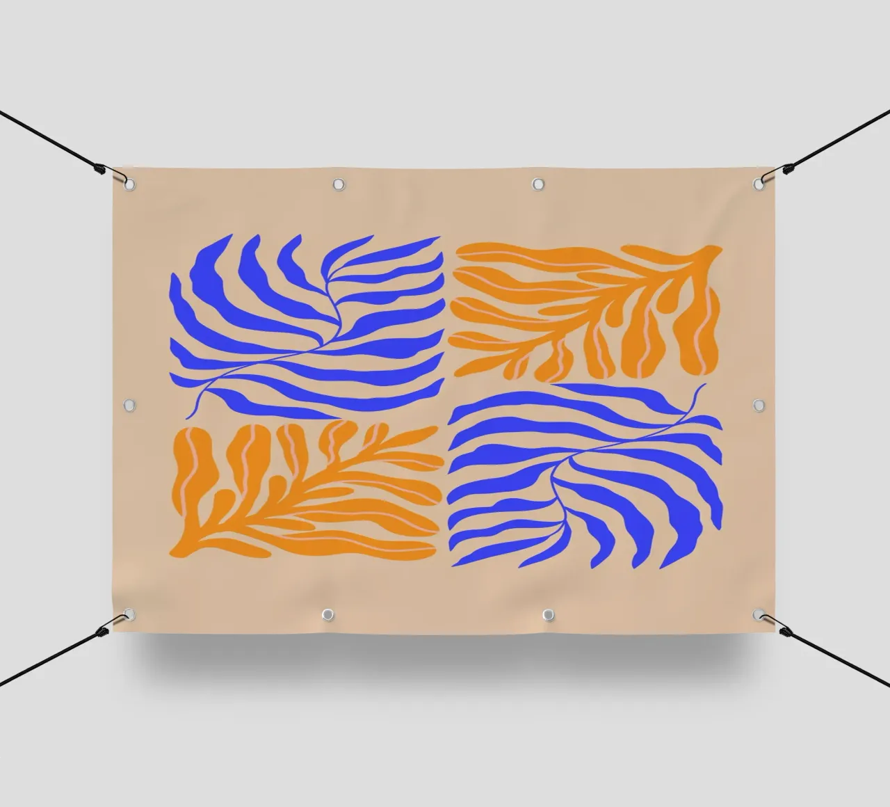 Modern Botanical Art Print | Blue and Orange Abstract Leaves telo in pvc da PrintCessStudio