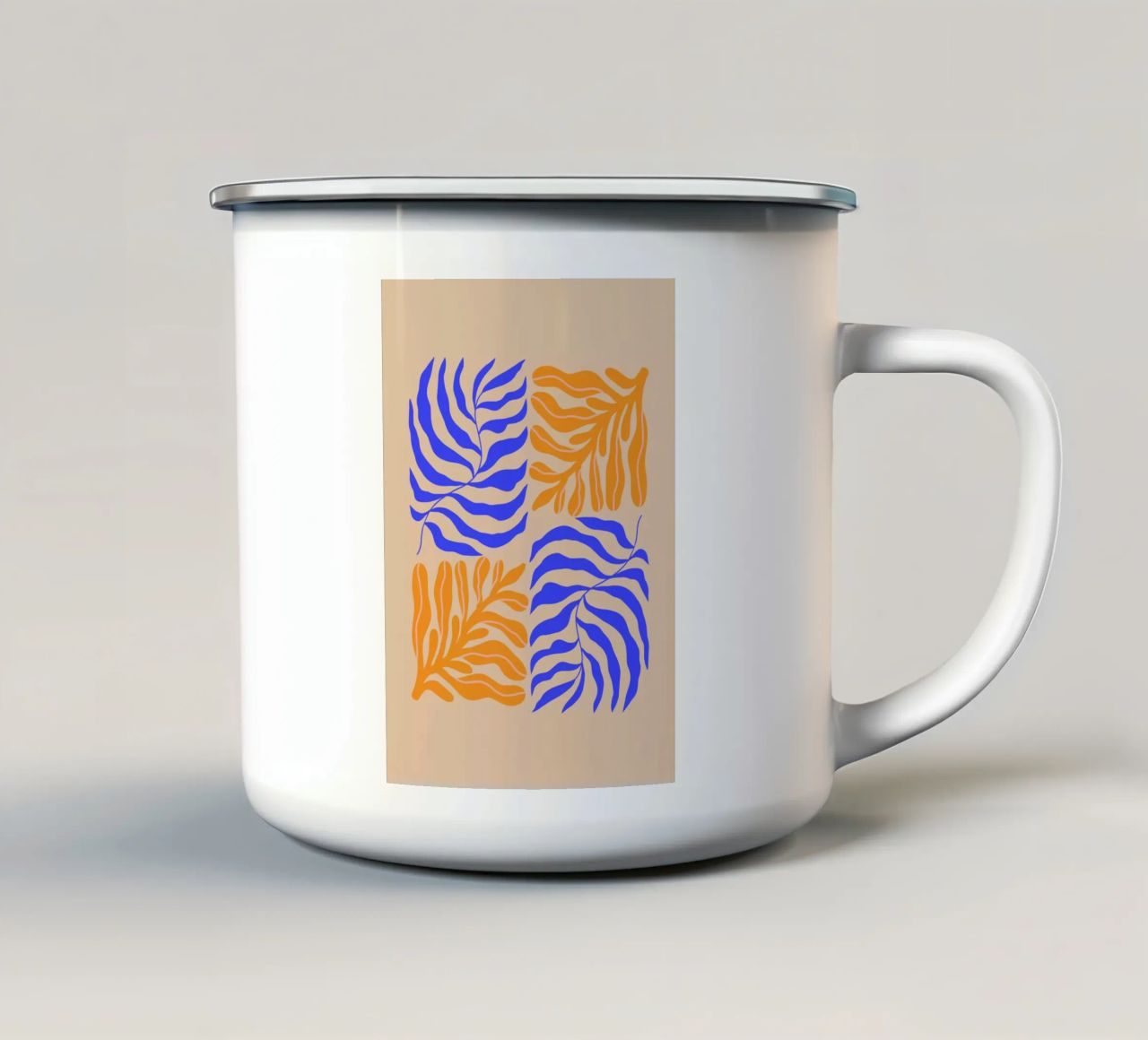 Modern Botanical Art Print | Blue and Orange Abstract Leaves tazza in smalto da PrintCessStudio