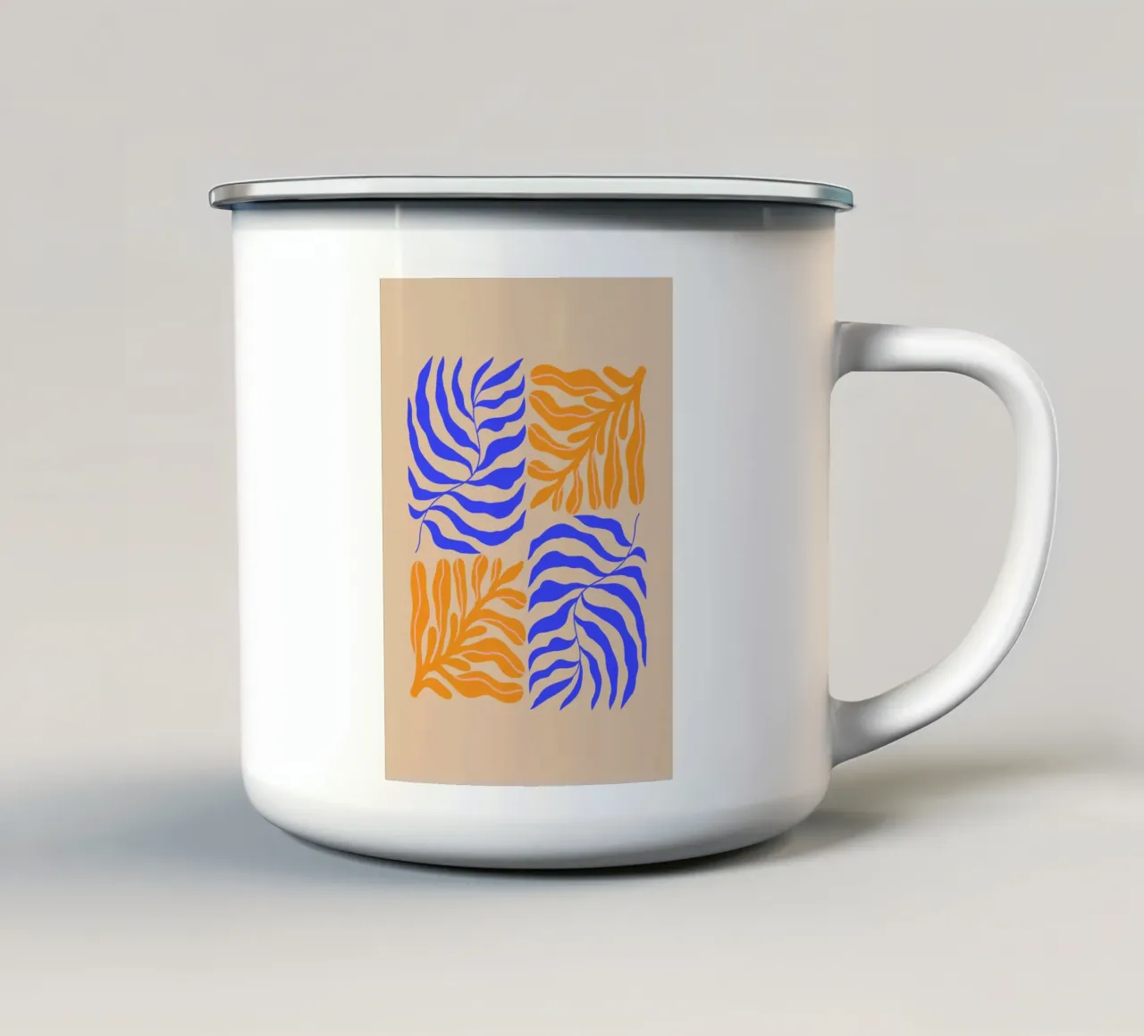 Modern Botanical Art Print | Blue and Orange Abstract Leaves tazza in smalto da PrintCessStudio