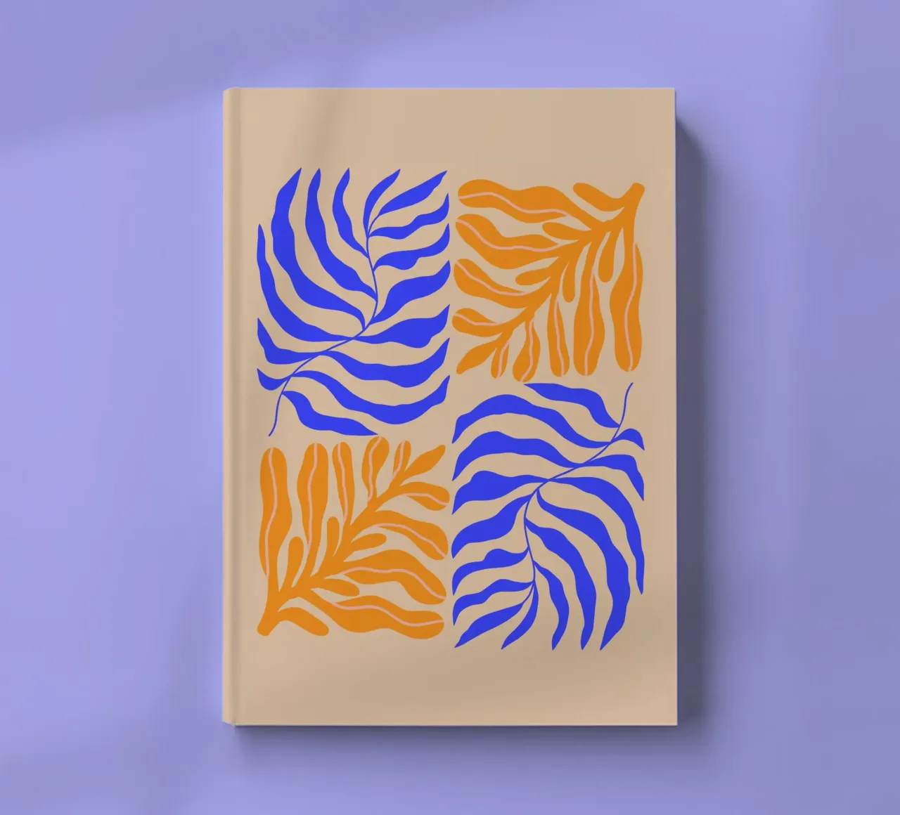 Modern Botanical Art Print | Blue and Orange Abstract Leaves notebook by PrintCessStudio