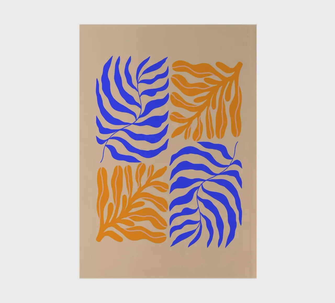 Modern Botanical Art Print | Blue and Orange Abstract Leaves notebook by PrintCessStudio