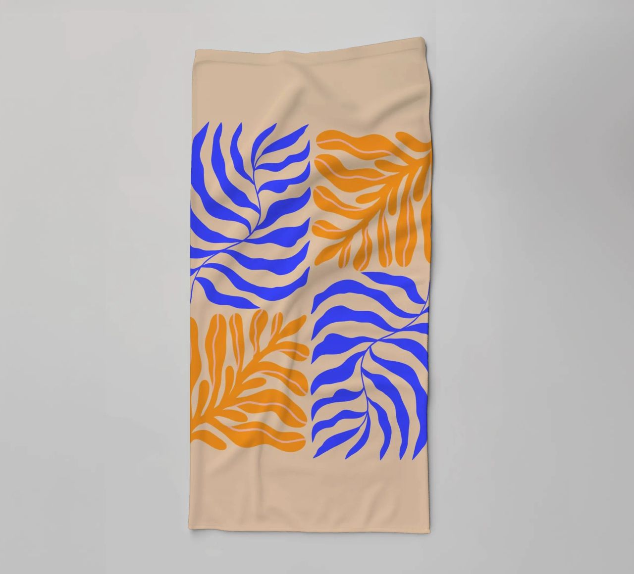 Modern Botanical Art Print | Blue and Orange Abstract Leaves towel by PrintCessStudio