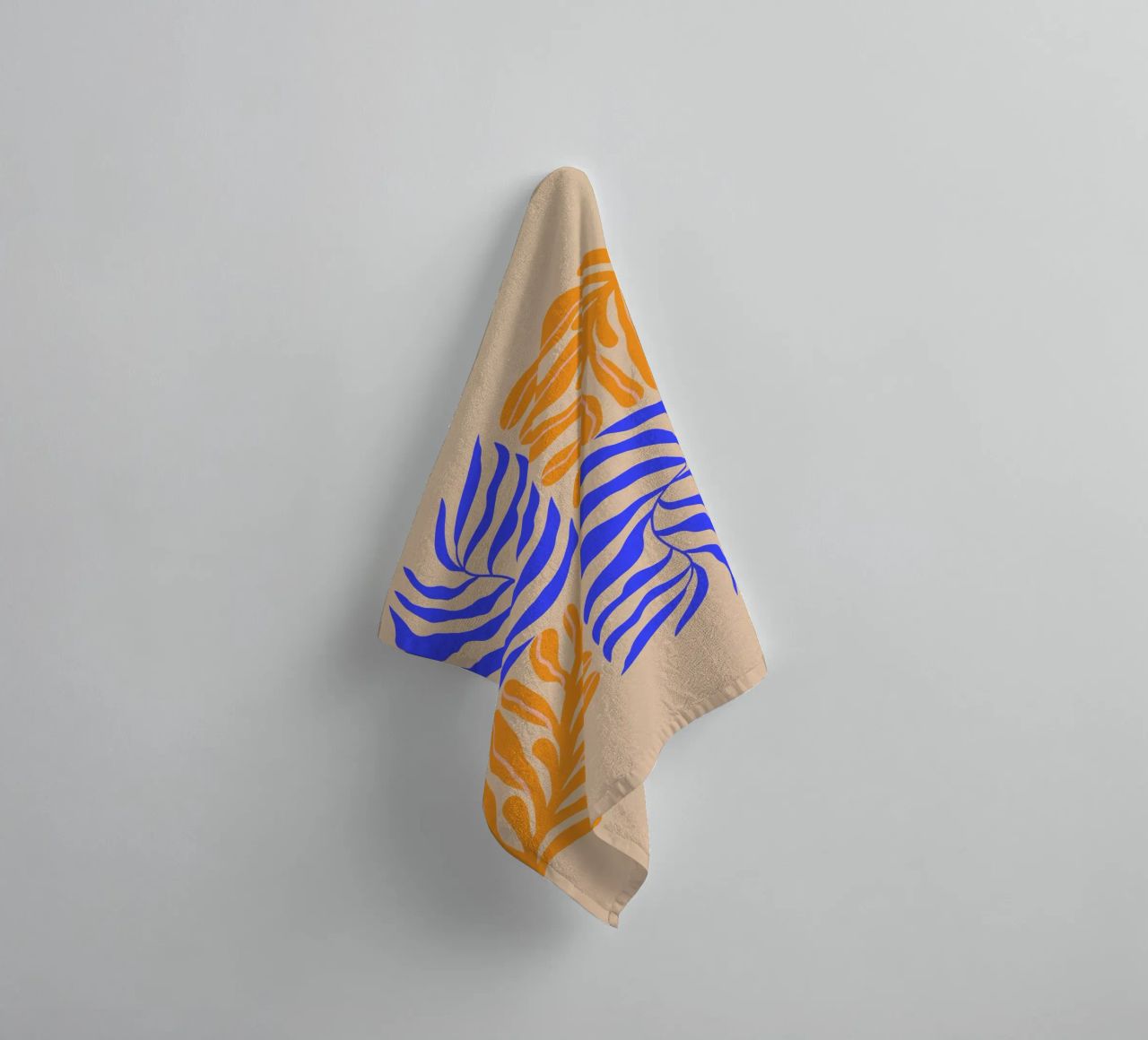 Modern Botanical Art Print | Blue and Orange Abstract Leaves towel by PrintCessStudio