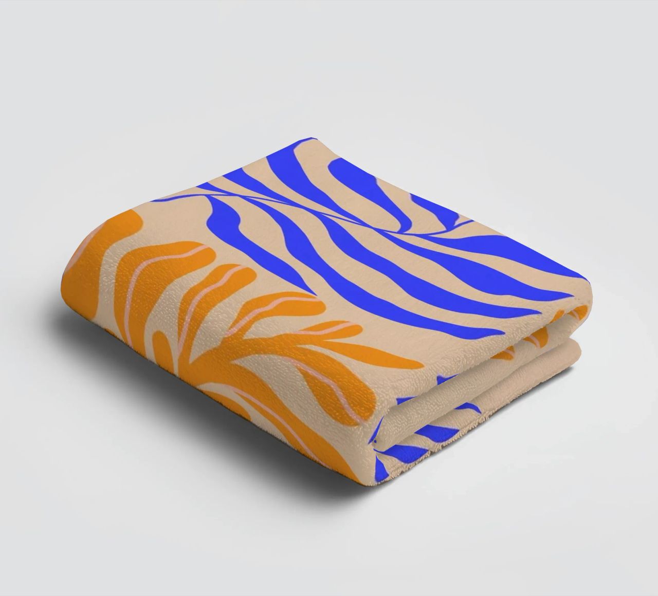Modern Botanical Art Print | Blue and Orange Abstract Leaves towel by PrintCessStudio