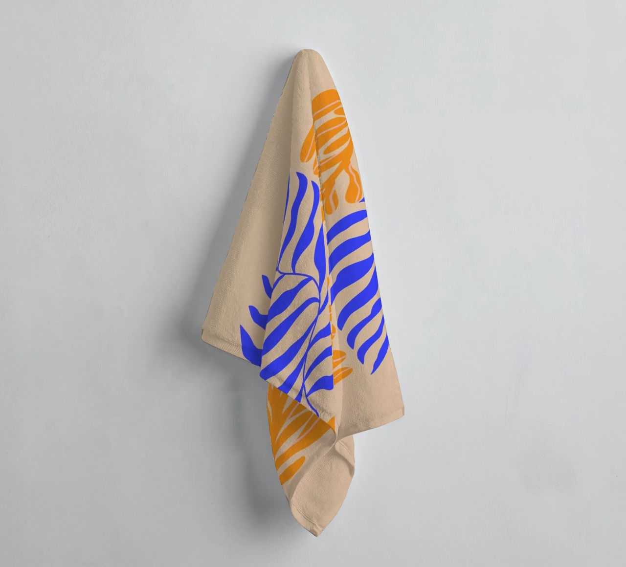Modern Botanical Art Print | Blue and Orange Abstract Leaves towel by PrintCessStudio