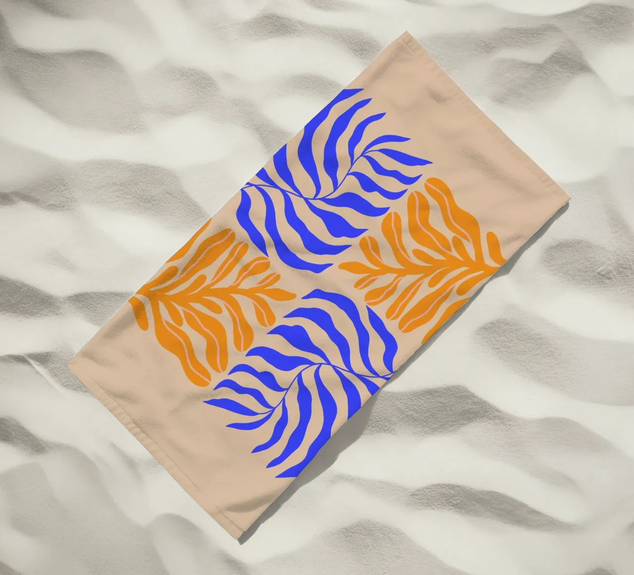Modern Botanical Art Print | Blue and Orange Abstract Leaves telo mare da PrintCessStudio