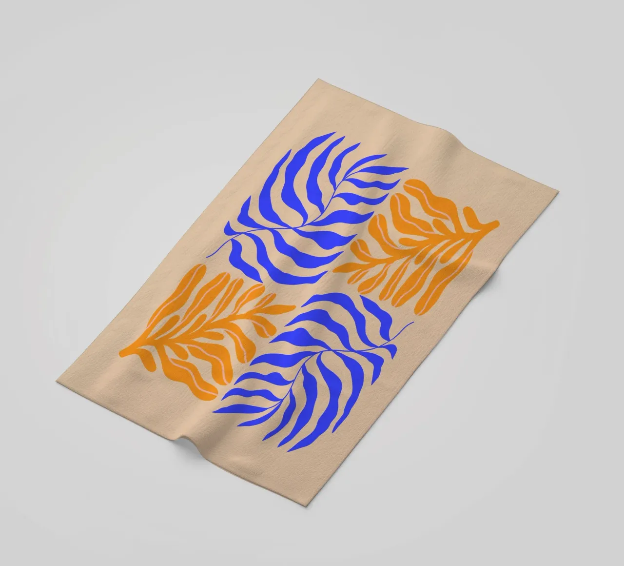 Modern Botanical Art Print | Blue and Orange Abstract Leaves telo mare da PrintCessStudio