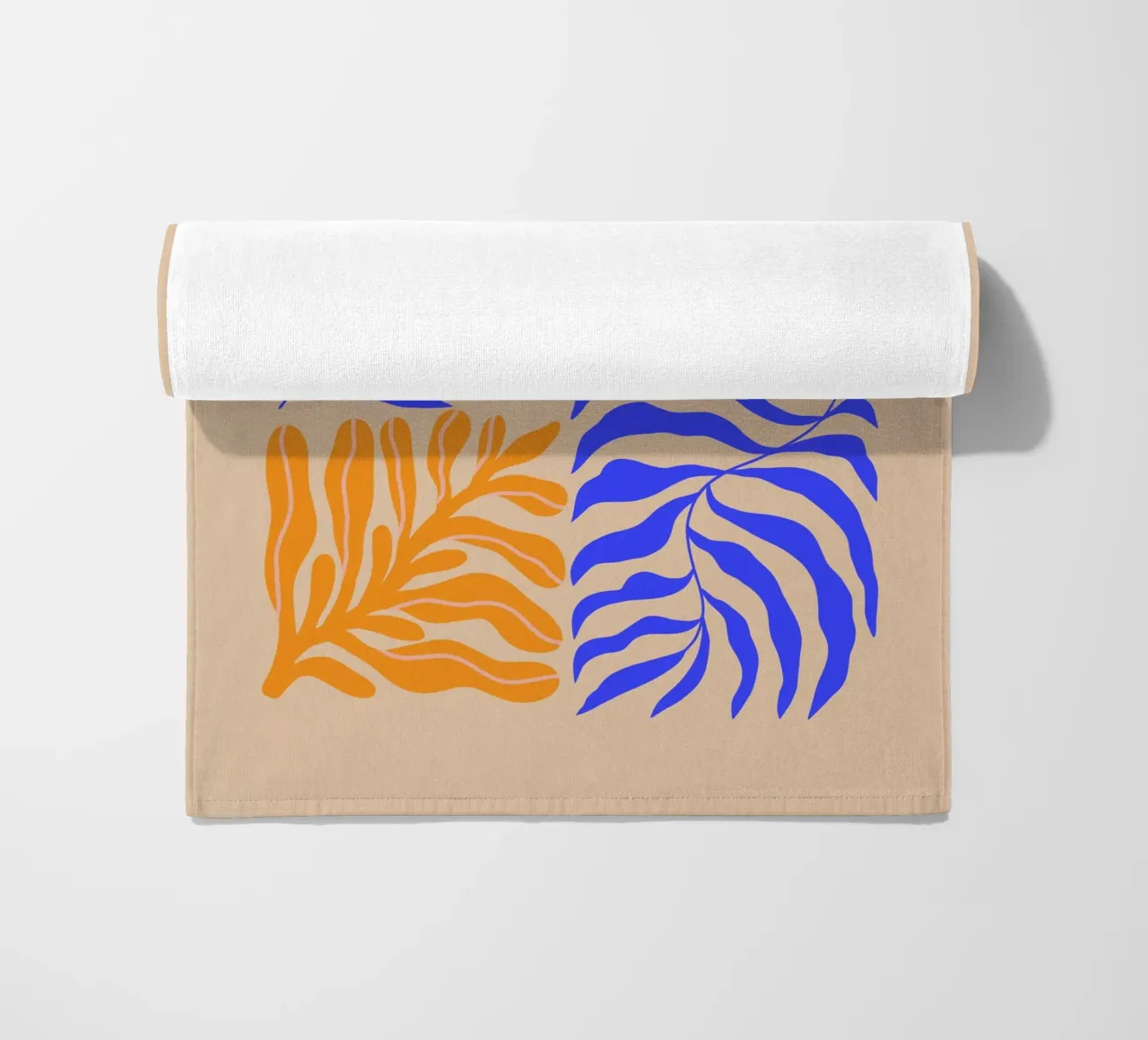 Modern Botanical Art Print | Blue and Orange Abstract Leaves telo mare da PrintCessStudio