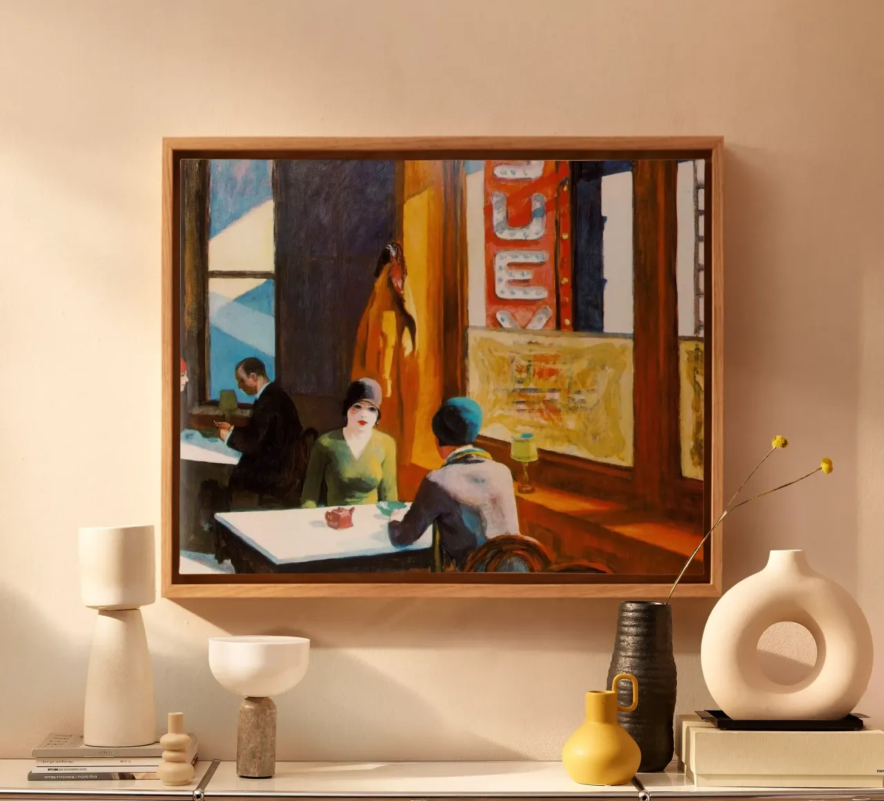Chop Suey by Edward Hopper canvas with Floater frame by Rayretr